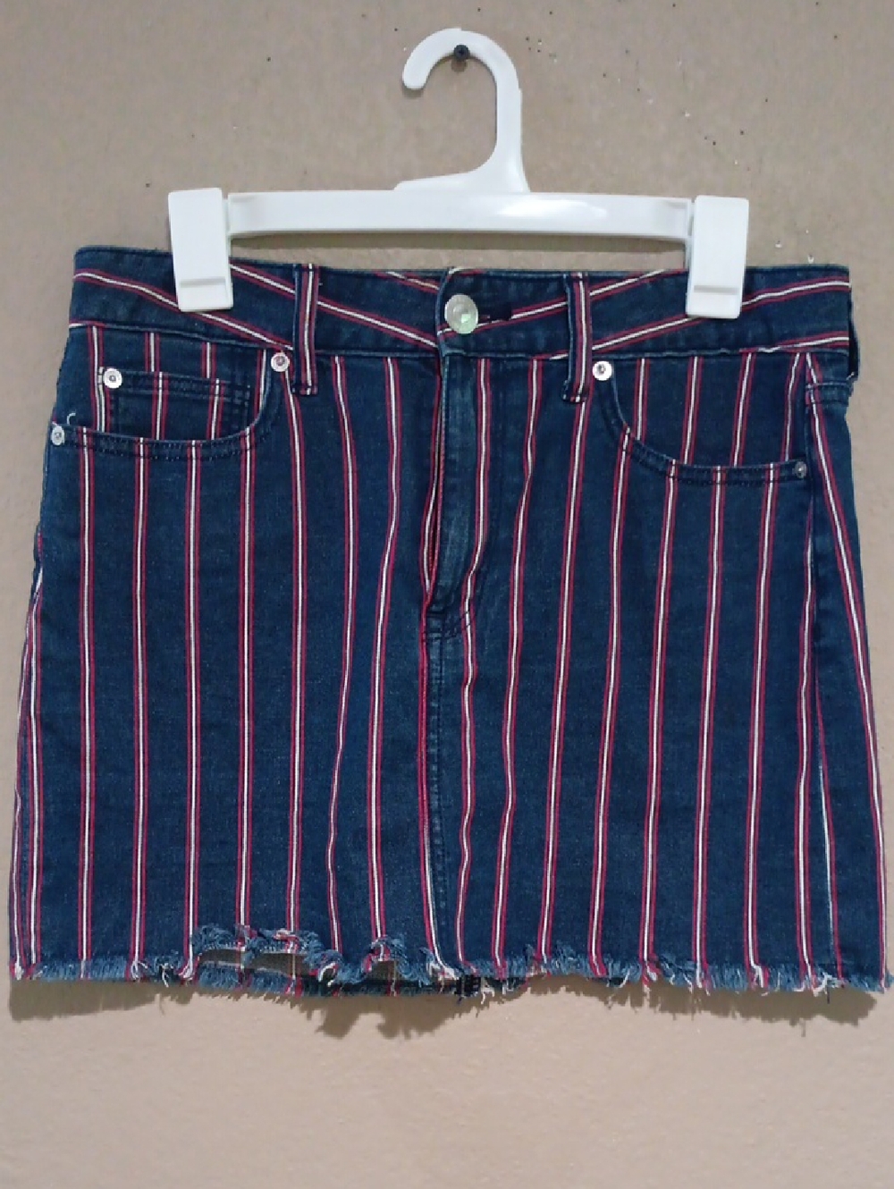 American Eagle Blue Denim Striped Skirt